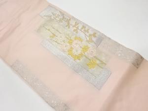 リサイクル　短冊に枝花・萩模様織出し名古屋帯